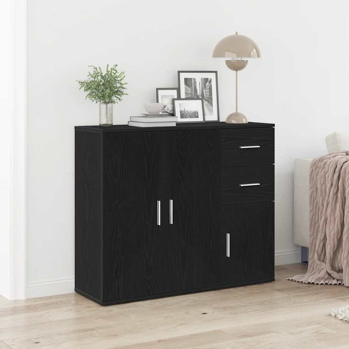 Aparador de roble negro 91x29,5x75 cm madera de ingeniería