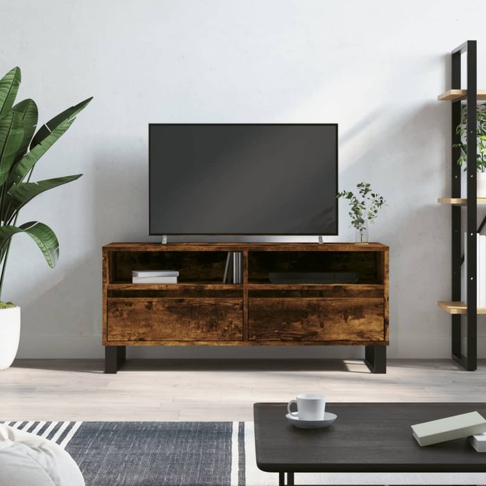 Mueble de tv de roble ahumado 100x34,5x44,5 cm madera de ingeniería