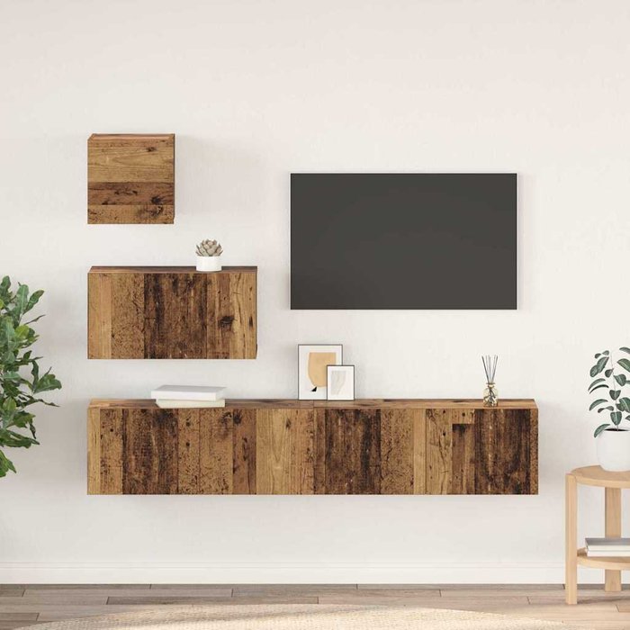 Conjunto de mueble de tv 4 pcs madera vieja 80 x 30 x 30 cm
