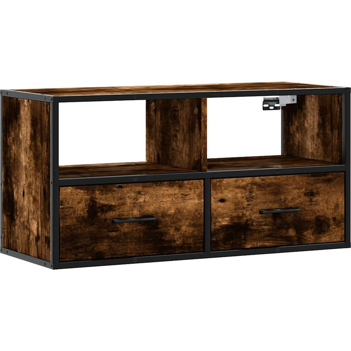 Mueble tv de metal y contrachapado de roble ahumado 80x31x39,5 cm - comfortxl