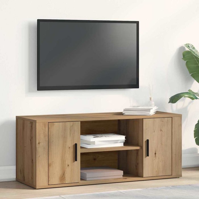 Mueble de tv de roble hecho a mano, 100 x 35 x 40 cm, madera de ingeniería