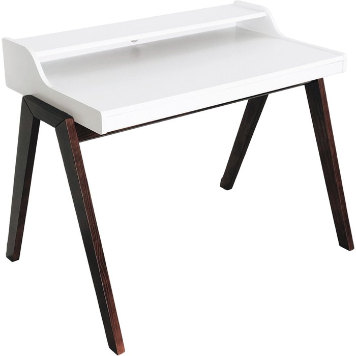 Mesa escritorio d.110x86x75cm en madera blanca con patas marrones