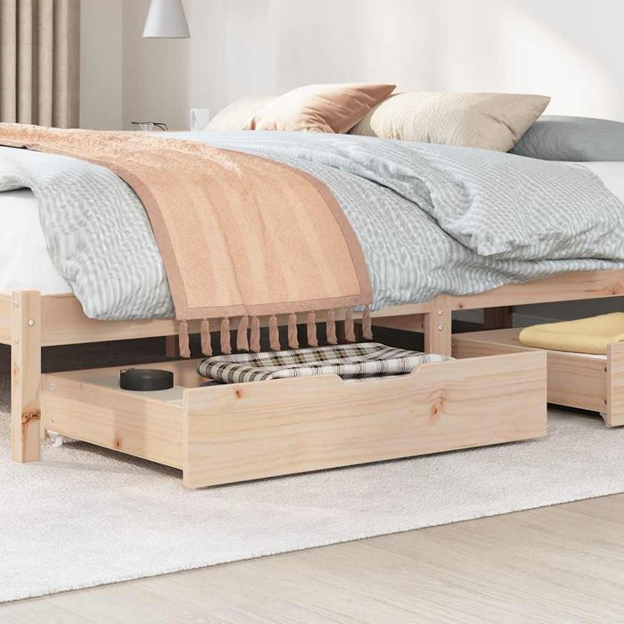 Cajones debajo de cama con ruedas 2 uds madera maciza de pino cfw75270