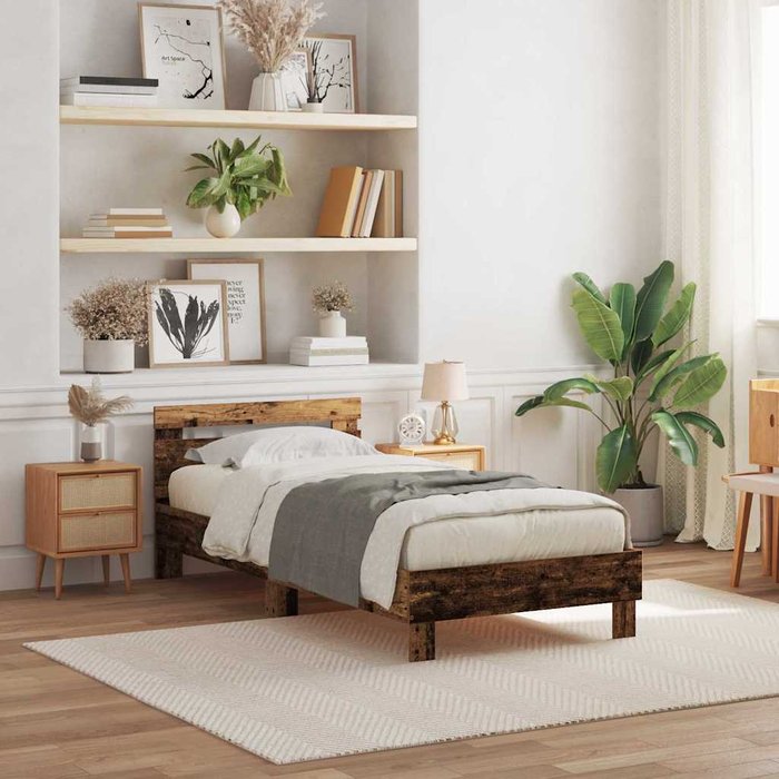 Estructura de cama con cabecera madera vieja 100 x 200 cm