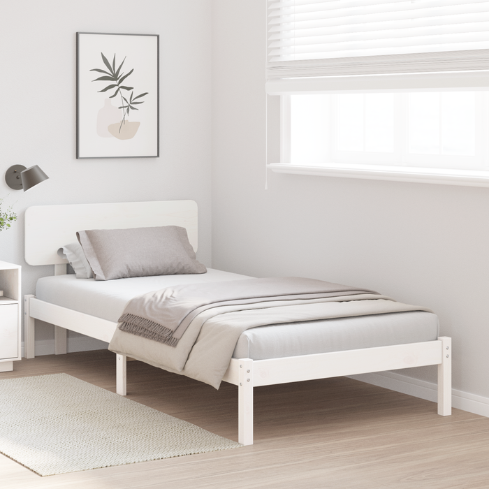 Vidaxl marco de cama con cabecero blanco 90x200 cm madera de pino maciza