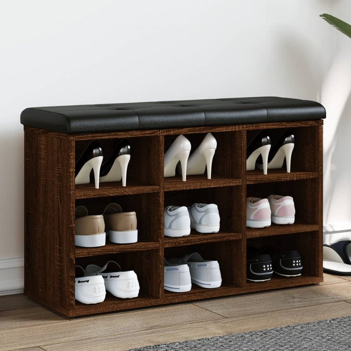 Banco zapatero roble marrón 82x32x50 cm madera contrachapada