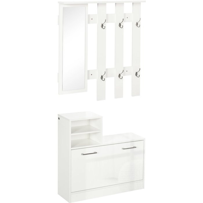 Muebles de entrada homcom melamina de madera blanco brillante 85x24x80 cm