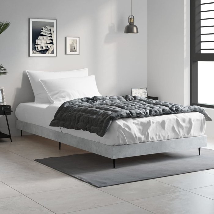 Estructura de cama gris cemento 90x190 cm de madera contrachapada