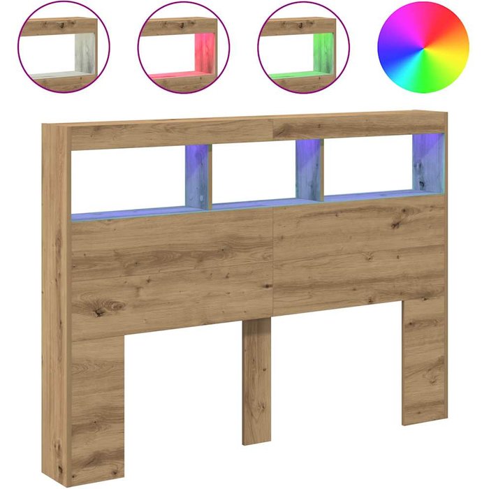 Cabecero de cama - mueble cabecero con led roble artesanal 140x17x102 cm