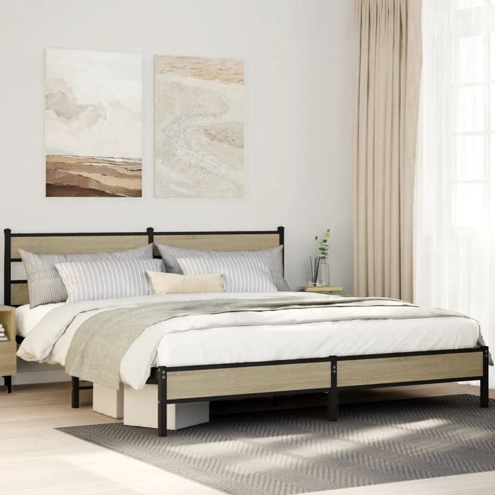Estructura de cama sin colchón metal roble sonoma 183x213 cm vidaxl