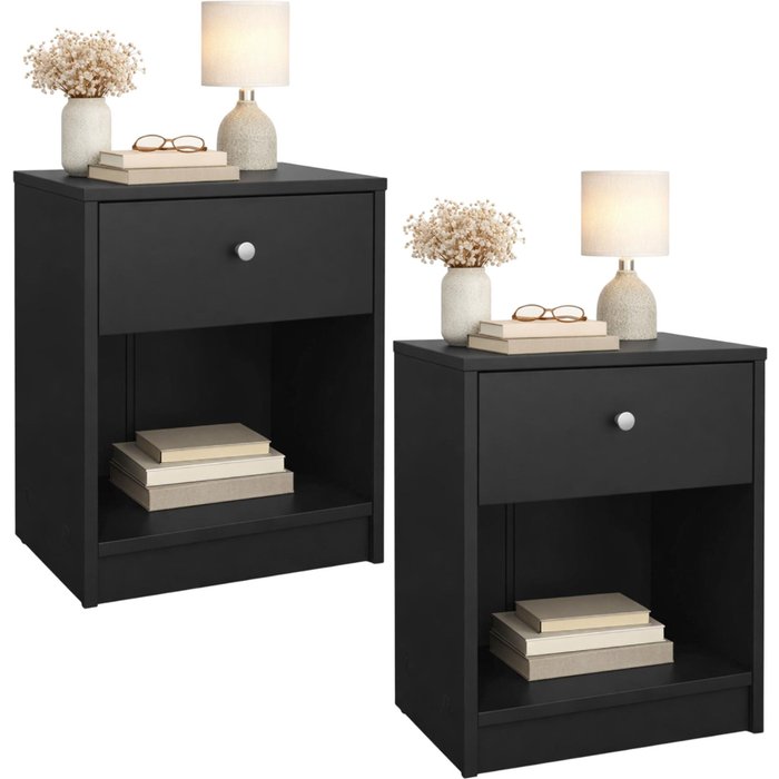 Mesitas de noche ebro de roble con cajón 37x30x48 cm - 2 muebles