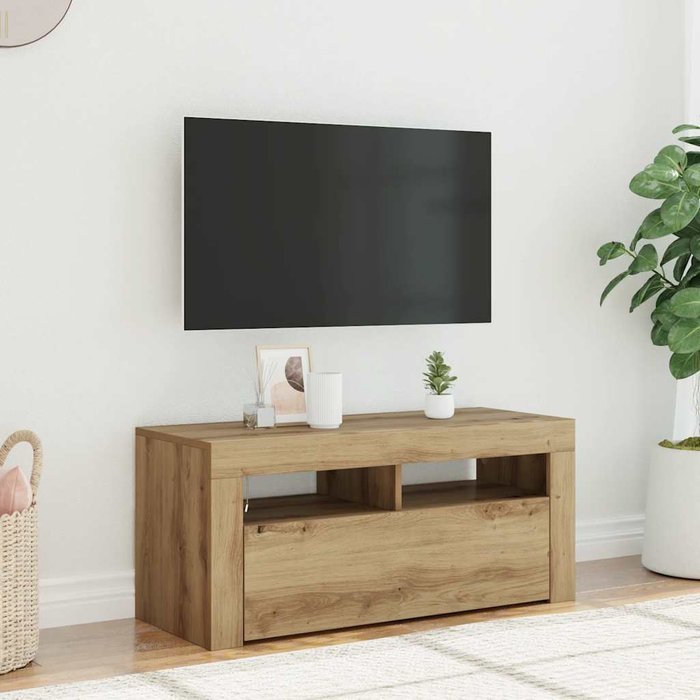 Mueble de tv con luces led, roble artesanal, madera de ingeniería