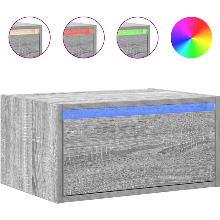 Mesita de noche,mesilla de noche de pared con luces led gris sonoma cfw442894