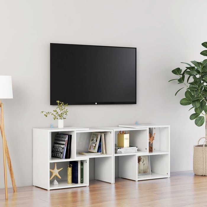 Mueble de tv madera contrachapada blanco brillante 104x30x52 cm - comfortxl