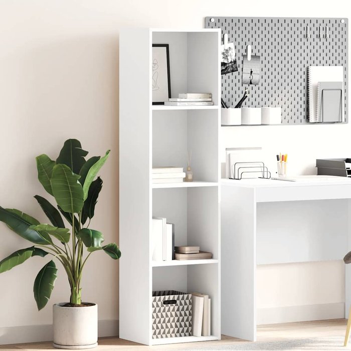 Librería blanca, 40x30x152 cm, madera de ingeniería. - pangivo