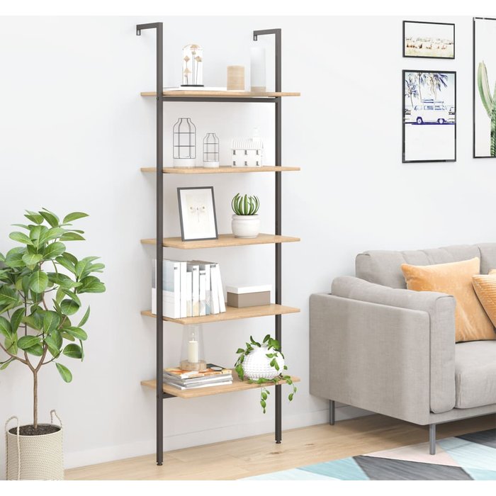 Estantería inclinada de 5 niveles, marrón claro y negro, 64x35x185cm - pangivo