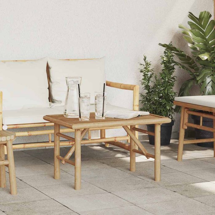 Mesa de centro marrón de bambú de 70 x 40 x 36 cm