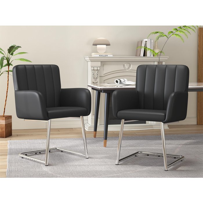 Juego de 2 sillas cantilever tapizadas en piel sintética - negro