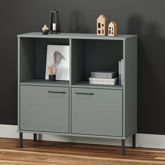 Vidaxl librería patas de metal oslo madera maciza gris 90x35x90,5 cm