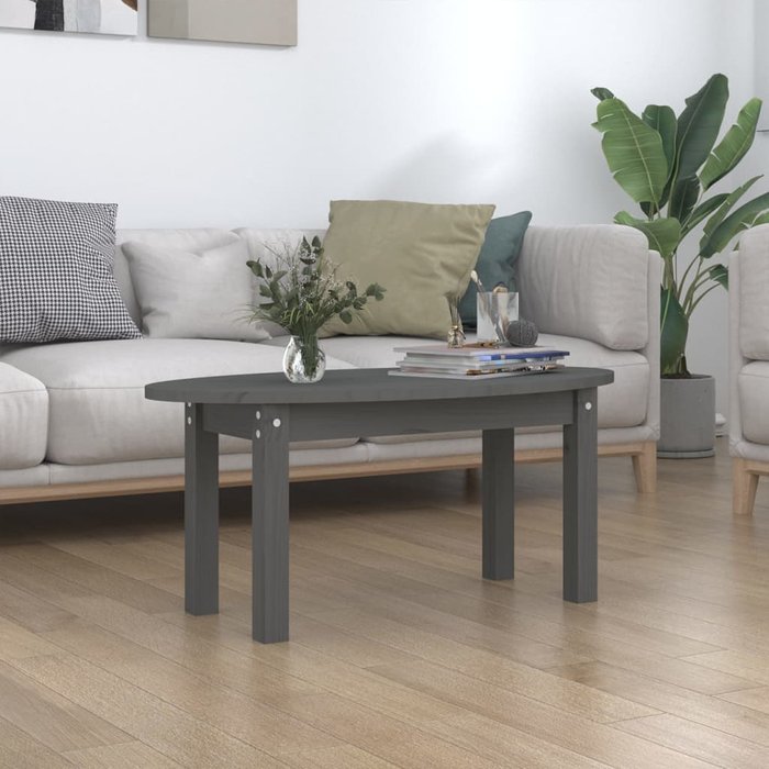 Mesa de centro gris 80x40x35 cm madera maciza de pino