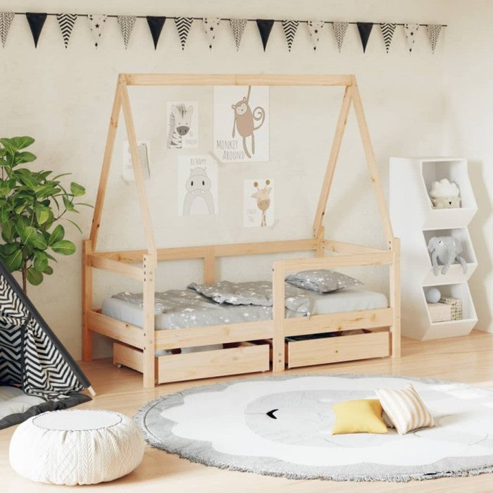 Vidaxl estructura de cama para niños con cajones madera pino 70x140 cm