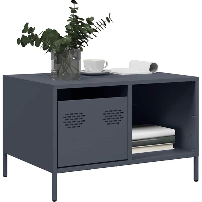 Mesa de centro color antracita, 68,5 x 50 x 43,5 cm, acero laminado en frío.
