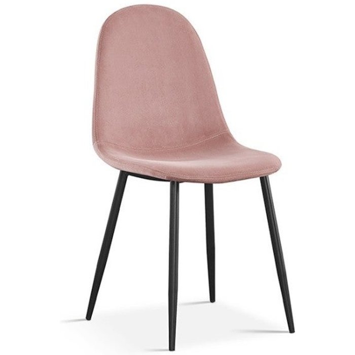 Silla boï – terciopelo rosa – patas de metal negro – estilo moderno diseño