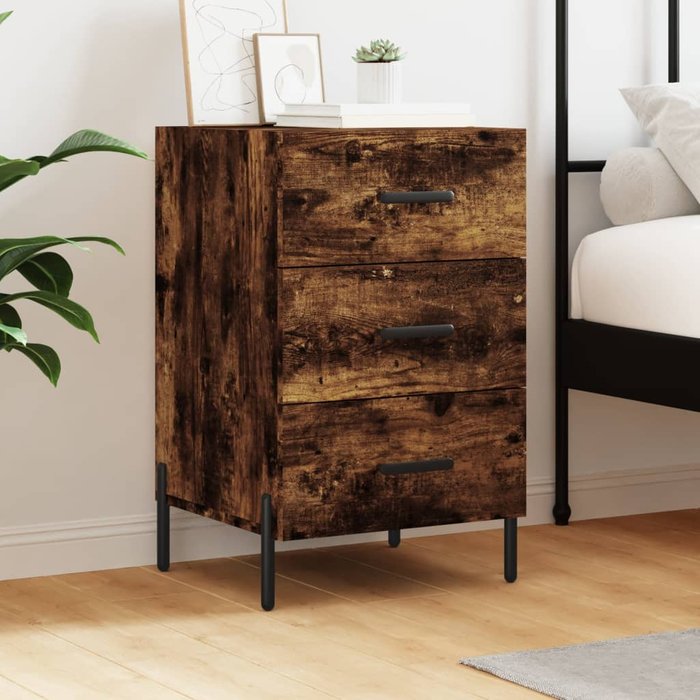 Mesita de noche madera de ingeniería roble ahumado 40x40x66 cm - comfortxl