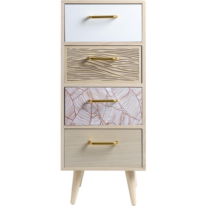 Cómoda estrecha de madera rebecca mobili con 4 cajones estilo boho