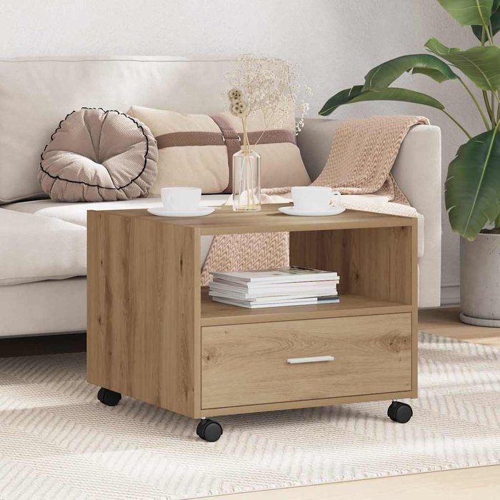 Maison exclusive - mesa de café con cajón roble artesanal 55 x 55 x 45cm