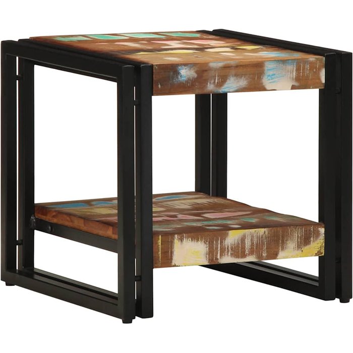 Mesa de centro multicolor, 40 x 40 x 38 cm, madera maciza reciclada.