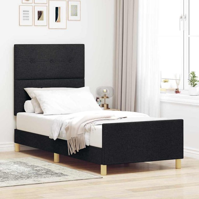 Estructura de cama con cabecera negro 90 x 190 cm tela vidaxl
