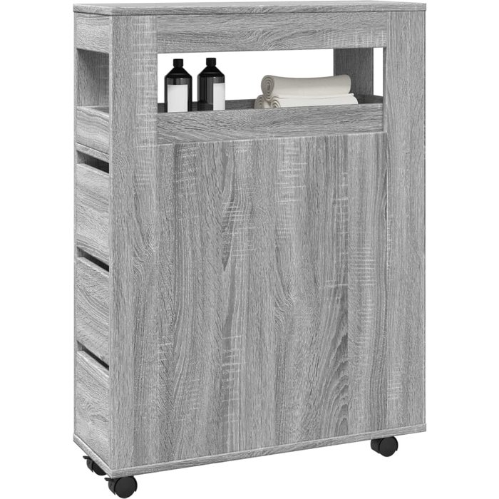 Armario de baño estrecho con ruedas madera gris sonoma vidaxl