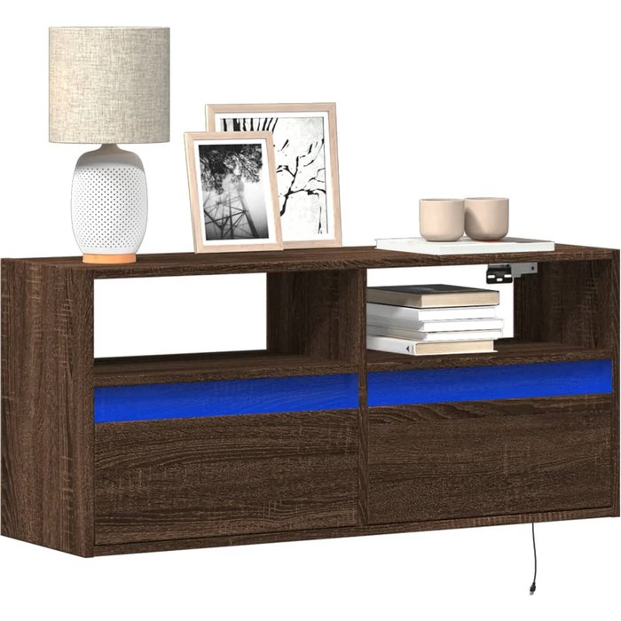 Mueble tv de pared con luces led roble marrón 100x31x45 cm