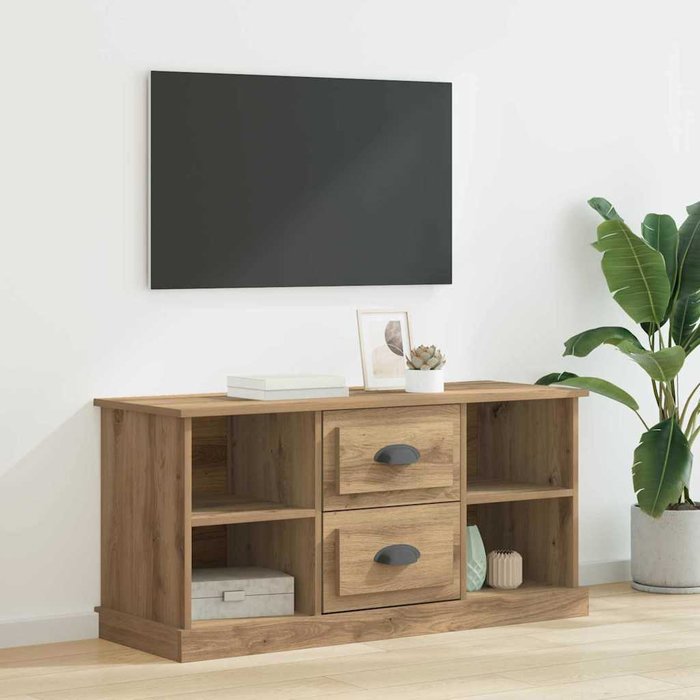 Mueble de tv, roble hecho a mano, 99,5 x 35,5 x 48 cm, madera de ingeniería