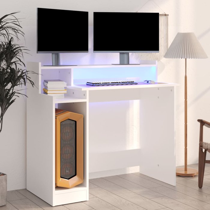 Escritorio con luces led blanco 97x45x90 cm madera contrachapada