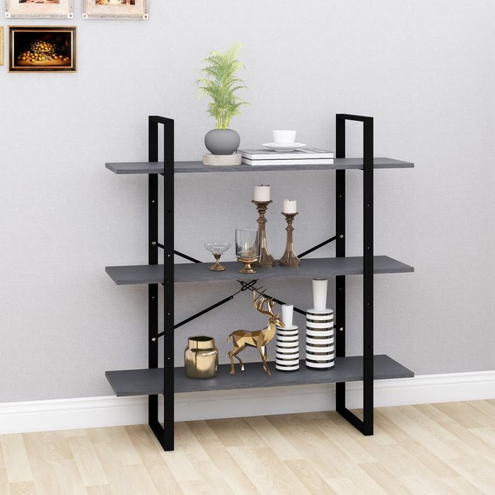 Librería 3 niveles gris 100x30x105 cm madera maciza de pino