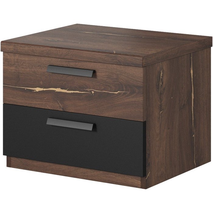 Mesa de noche 2 cajones – roble oscuro y negro – colección fox