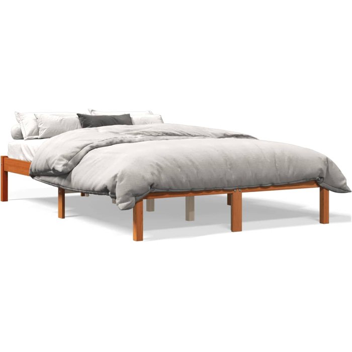 Cama sin colchón madera maciza de pino marrón cera 140x190 cm — comfortxl