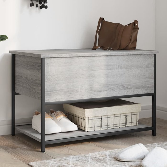 Banco de almacenaje sonoma gris 70x42,5x47 cm de madera contrachapada