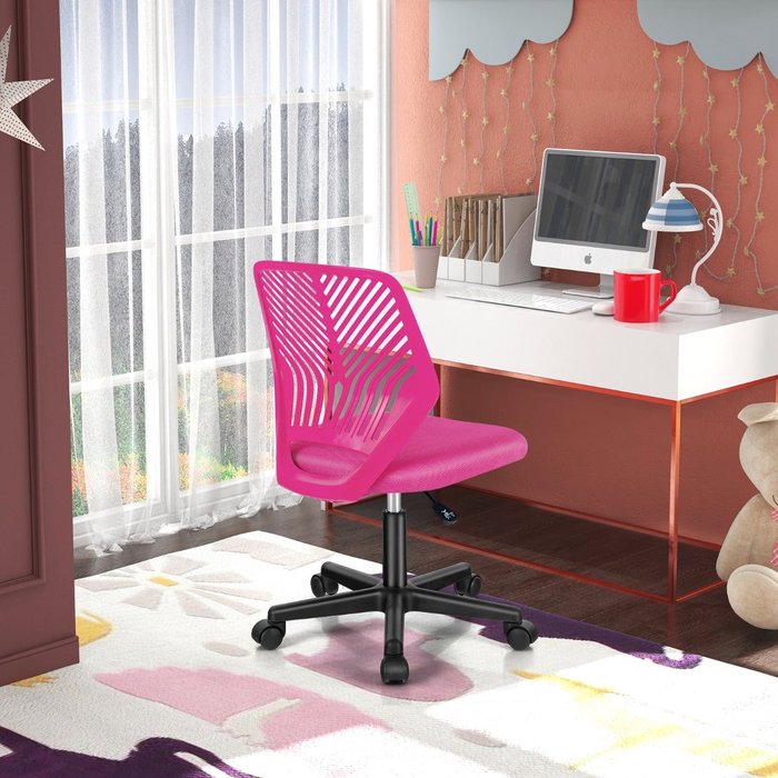 Silla escritorio ergonómica infantil ajustable con ruedas - rosa