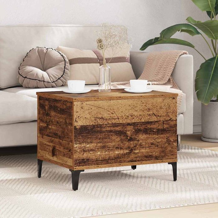 Mesa de centro de madera antigua, 60 x 44,5 x 45 cm, madera de ingeniería.