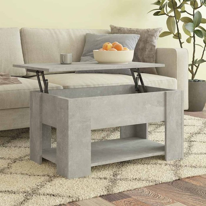 Mesa de centro gris hormigón de 79x49x41 cm, fabricada en madera de ingeniería.