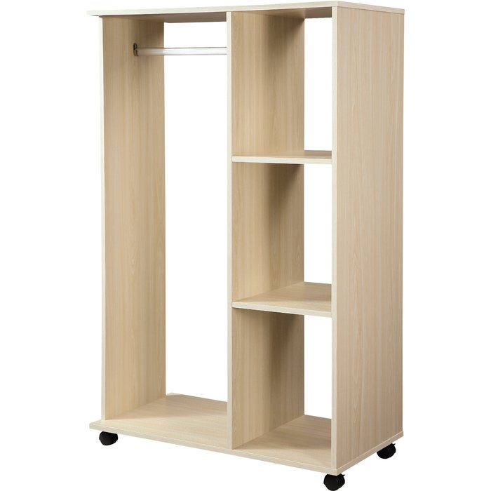 Armario de 3 niveles con percha, 128 cm, madera, beige