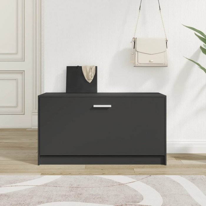 Vidaxl banco zapatero de madera contrachapada negro 80x24x45 cm