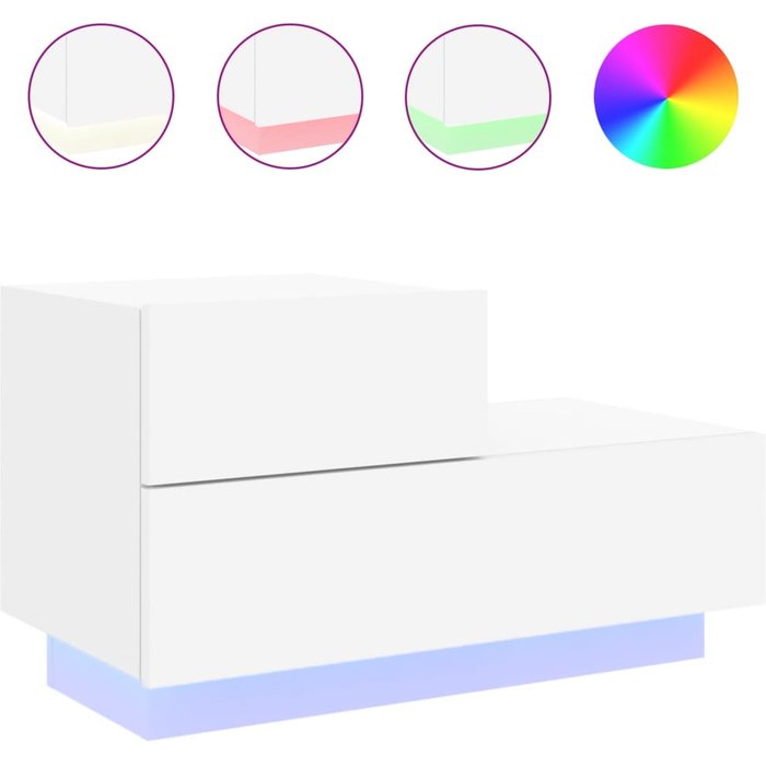 Mesita de noche | mesilla de noche con luces led blanca 70x36x40,5 cm cfw68297