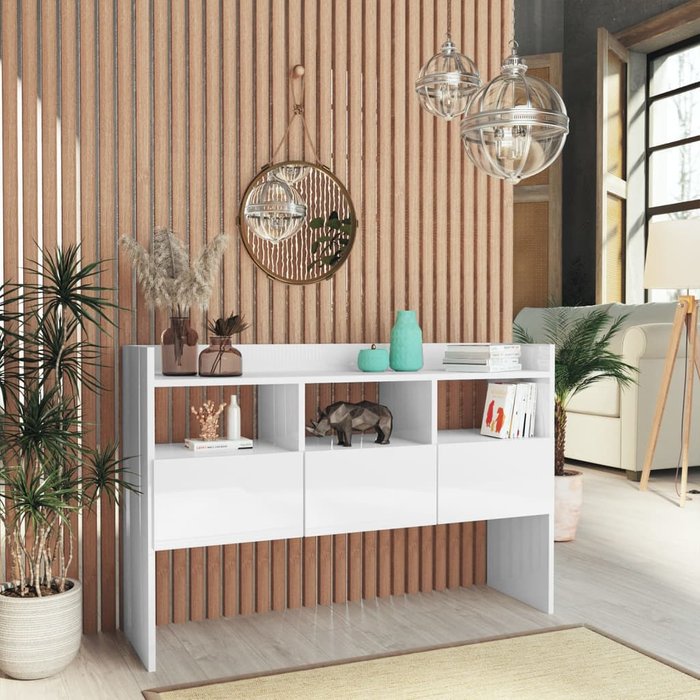 Buffet aglomerado blanco brillo 105x30x70 cm