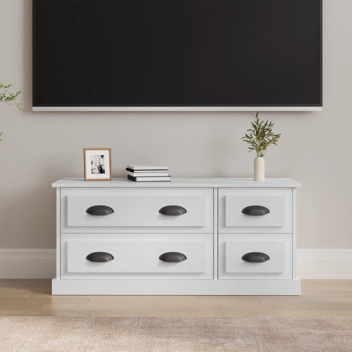 Mueble de tv blanco de alto brillo, 100x35,5x45 cm, madera de ingeniería