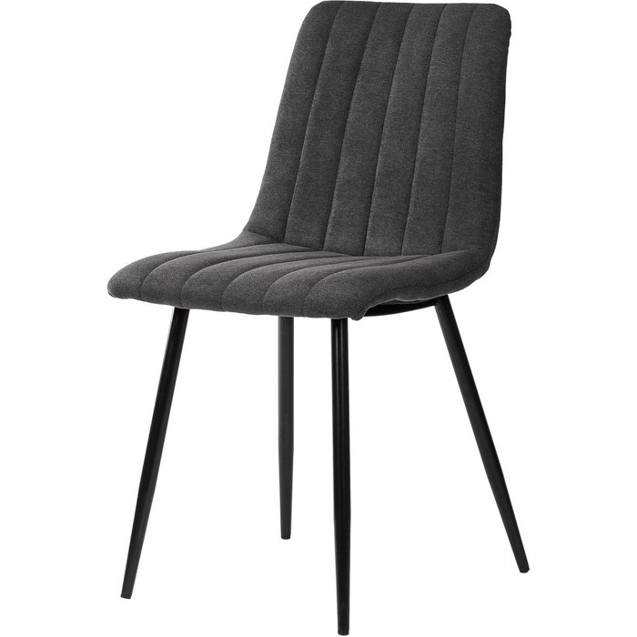 Silla de comedor omala acolchada con patas negras gris oscuro.