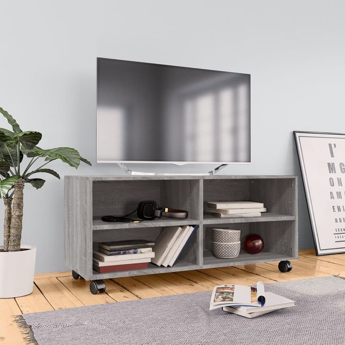 Mueble tv con ruedas sonoma gris 90x35x35 cm madera contrachapada